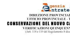 Conservazione del Nuovo Catasto Terreni - Verificazioni quinquennali gratuite anno 2026
